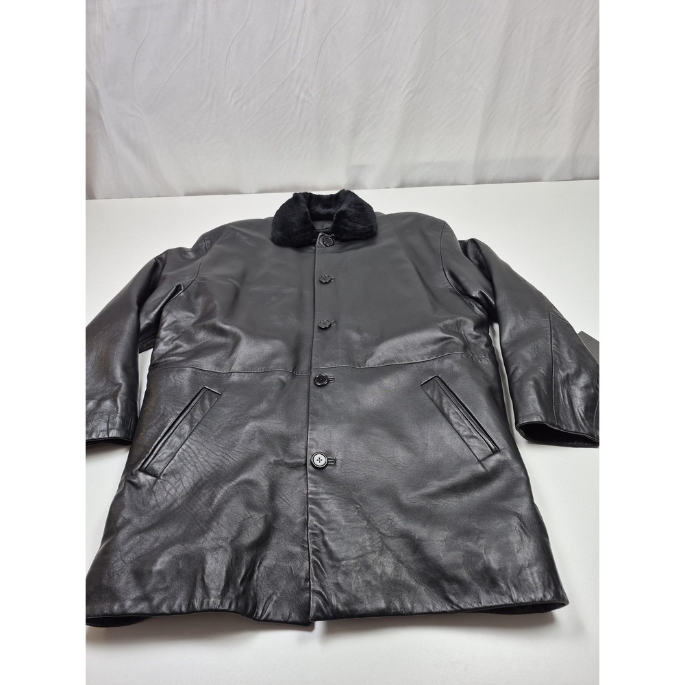 Missani Le Collezioni Coat Mens XL Black Lamb Leather Fur Lined Rabbit Overcoat